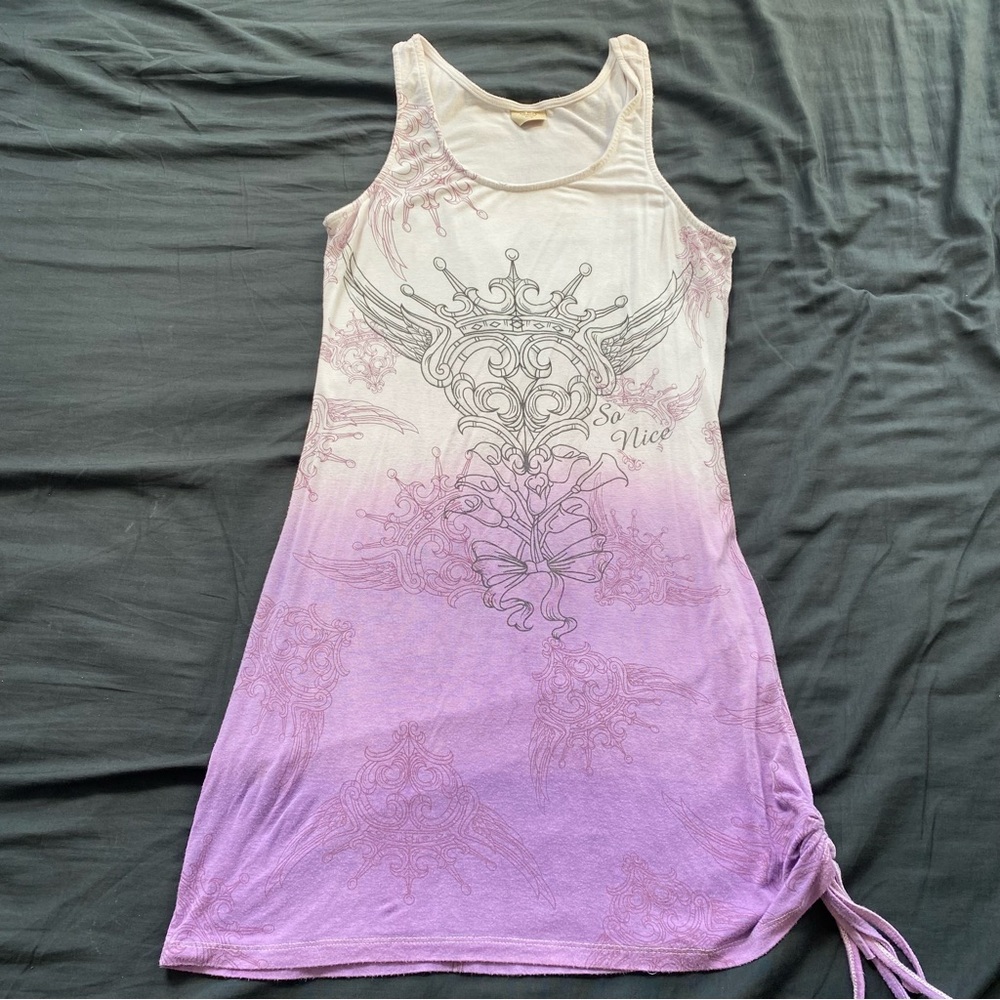 Ombre Lavender Sleeveless Mini Dress with Decorative Chest Graphic
